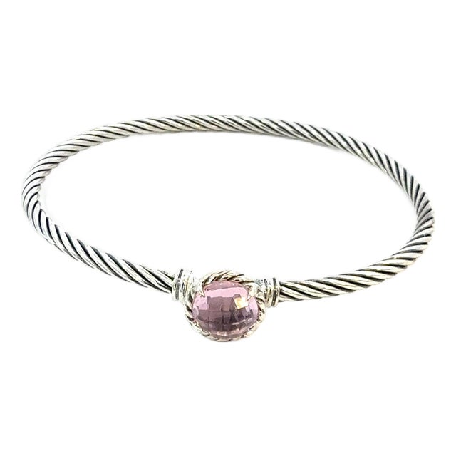 1990s David Yurman Morganite Cuff Bracelet Size M 7.5" 3 Mm Sterling Silver Estate For Sale