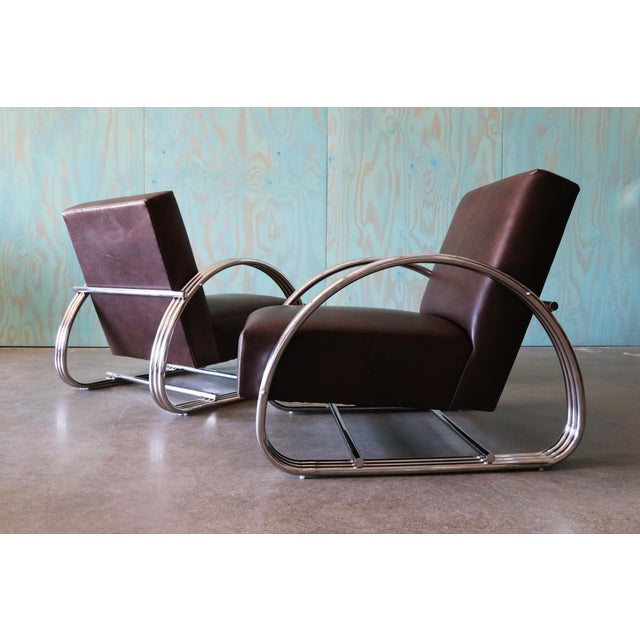 Vintage Pair of Ralph Lauren Hudson St Lounge Chairs in Leather and Stainless Steel For Sale - Image 10 of 11