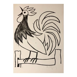 Bob Stanley, Mod Rooster Drawing 1970s Pop Art Lithograph Hand Signed For Sale