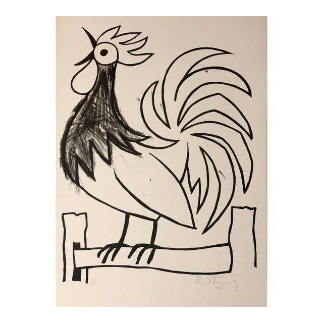 Bob Stanley, Mod Rooster Drawing 1970s Pop Art Lithograph Hand Signed For Sale