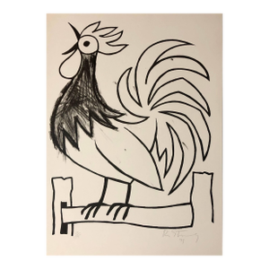 Bob Stanley, Mod Rooster Drawing 1970s Pop Art Lithograph Hand Signed