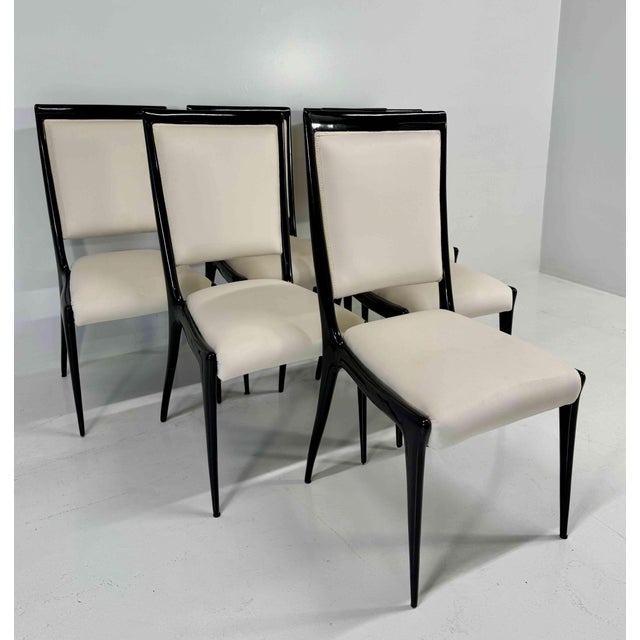 1950s Chairs in Black Lacquered Wood and Velvet by Vittorio Dassi, 1950s, Set of 8 For Sale - Image 5 of 12