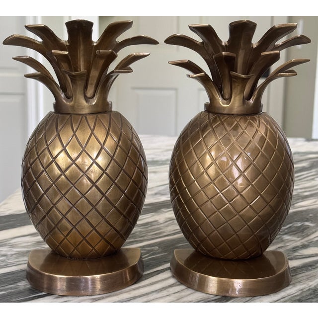 Vintage Brass Pineapple Book Ends - A Pair For Sale - Image 10 of 10