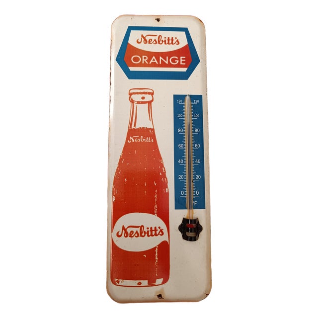Premium Vintage Style Nesbitt's Orange Soda Bottle Advertising Thermometer Sign For Sale