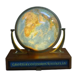 Illuminated Glass Globe with Semi-Gimbal Suspension & Large Atlas in Drawer from Columbus Oestergaard, 1960s
