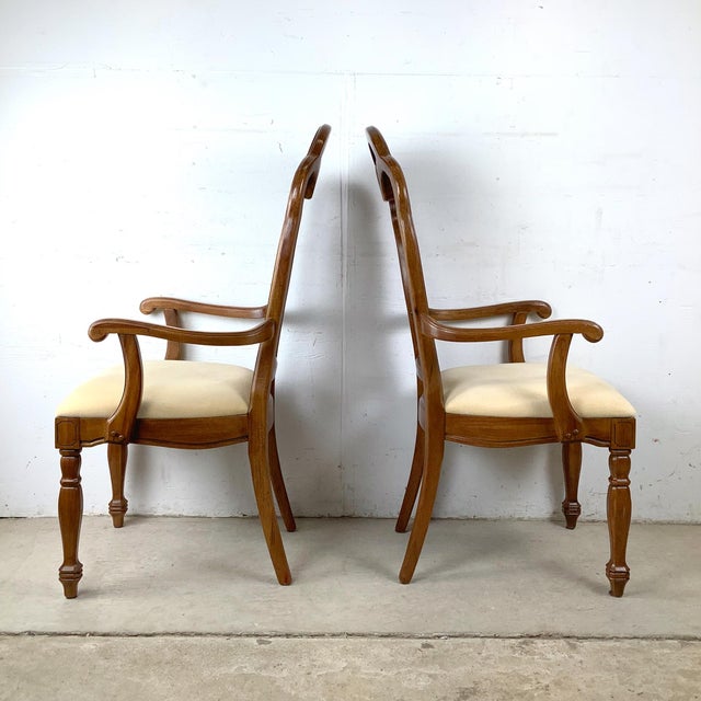 Brown Pair of Vintage Provincial Walnut & Cane High-Back Armchairs With Burlwood Crest For Sale - Image 8 of 18