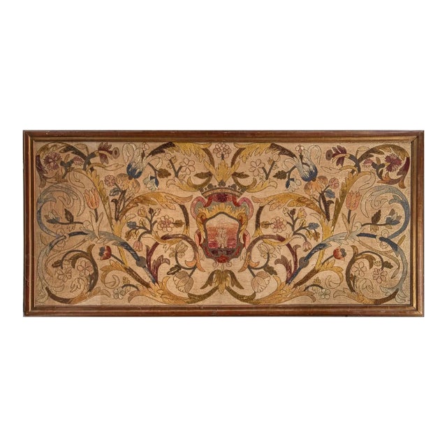 Antique English Crewelwork Framed Runner Panel With Floral Motifs - Rug & Kilim For Sale