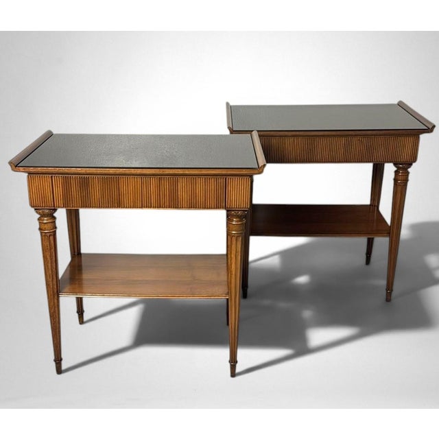Mid 20th Century Mid-Century Modern Pair of Italian Wooden Nightstands With Black Glass Tops For Sale - Image 5 of 18