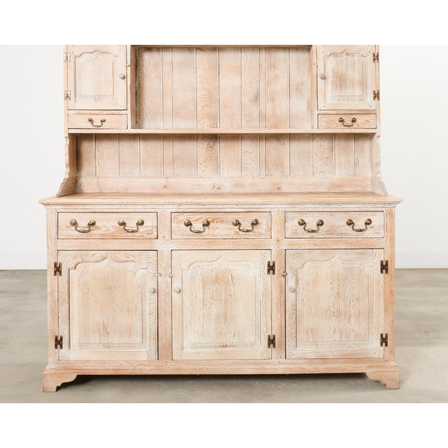 Wood Late 20th Century Country English Cerused Limed Oak Welsh Cupboard Dresser For Sale - Image 7 of 18