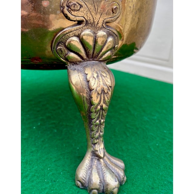 Early 20th Century Vintage English Brass Lion Handle Footed Cachepot Planter For Sale - Image 5 of 7