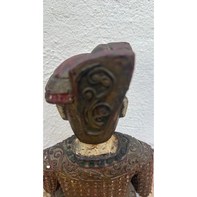 Brown Mid 20th Century Hand-Carved Chinese Wooden Figural Sculpture of Seated Musician With Drum For Sale - Image 8 of 12