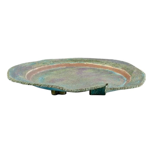 Large French Ceramic Dish on Feet by Édouard Massier, 1930s For Sale