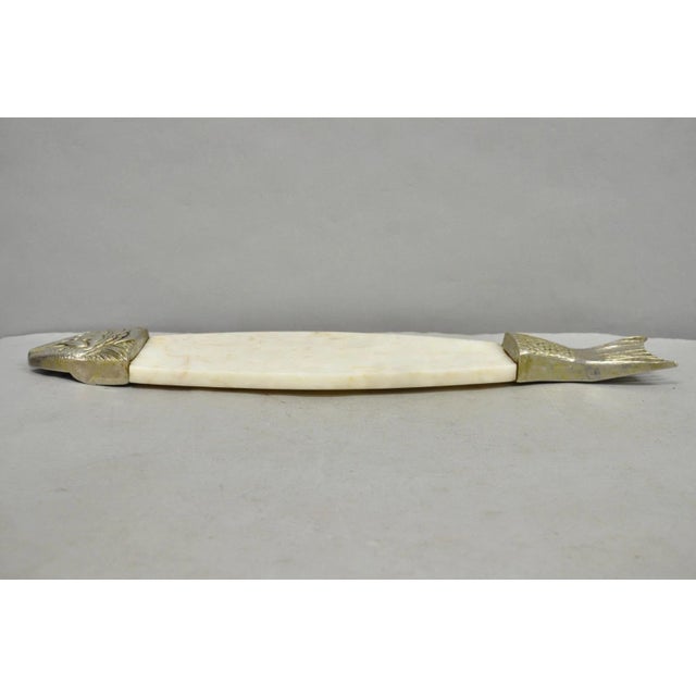 Vintage Mid Century Modern Fish Marble Metal Cutting Board Sushi Serving Platter For Sale - Image 14 of 15