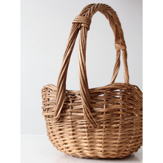 Brown Vintage Willow Gathering Basket For Sale - Image 8 of 12