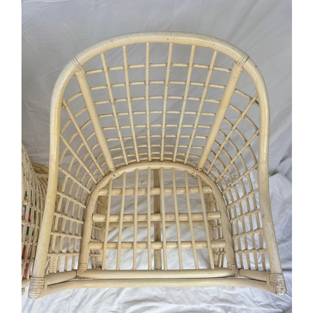 Cream 1980's Rattan Lattice Barrel Lounge Chairs With Chinoiserie Cushions in the Style of Ficks Reed a Pair For Sale - Image 8 of 16