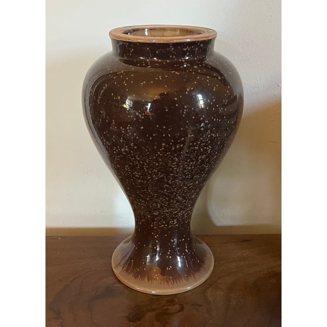 Antique Early 20th Century Japanese Brown Speckled Glaze Baluster Shape Porcelain Vase For Sale - Image 9 of 17