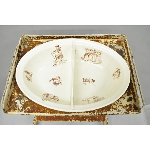 Victorian Antique French Victorian Child's Wrought Iron Wash Stand W/ K&g Luneville Basin For Sale - Image 3 of 17