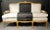 1920s French gilt wood upholstered settee, canape or sofa in black and white polished cotton. One of a compatible pair of...
