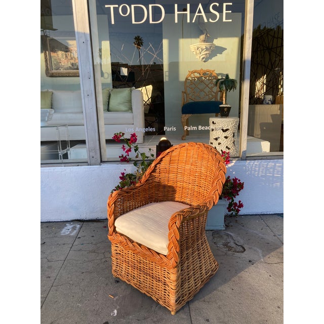 Boho Chic Bielecky Brothers Natural Rattan Jumbo Braid Barrel Chair For Sale - Image 3 of 10