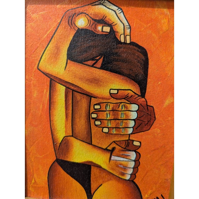 1990s VTG Ecuador Signed J.Rafael Painting Couple Embracing Hand Crafted Guayasamin S For Sale - Image 5 of 9