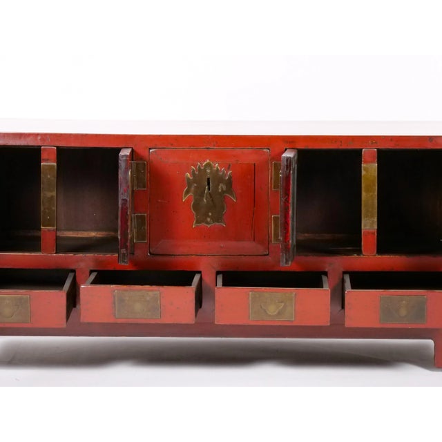 Chinese Red-Lacquered Sideboard / Low Center Table / Four Drawers For Sale In New York - Image 6 of 13