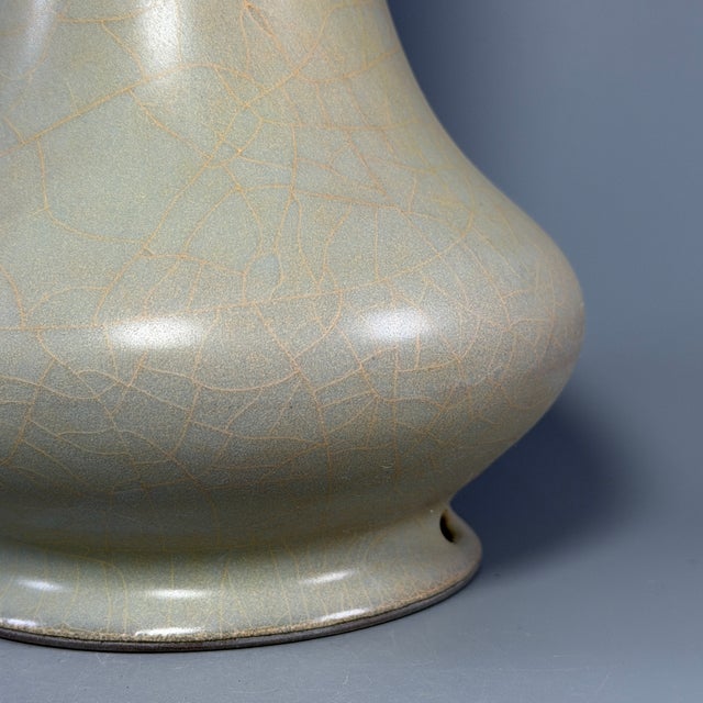 15th Century & Earlier Antique Chinese Celadon Crackle‑Glaze Long Neck Vase, Collectible Antique For Sale - Image 5 of 6