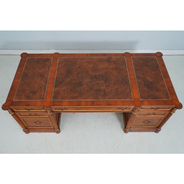 Brown Francesco Molon Leather Top Walnut Executive Desk For Sale - Image 8 of 18