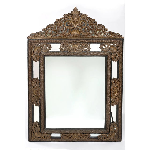 Baroque 19th Century Baroque Style / Brass Embossed Beveled Wall Mirror For Sale - Image 3 of 11