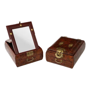 1950's Burl-wood Chinese Jewelry Boxes With Mirror - Set of 2