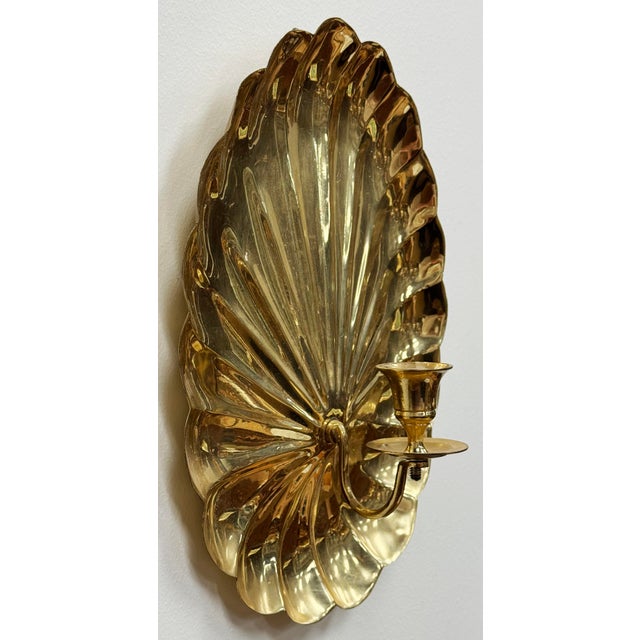 Hollywood Regency Vintage Hollywood Regency Style Brass Candle Wall Sconces, a Pair For Sale - Image 3 of 7