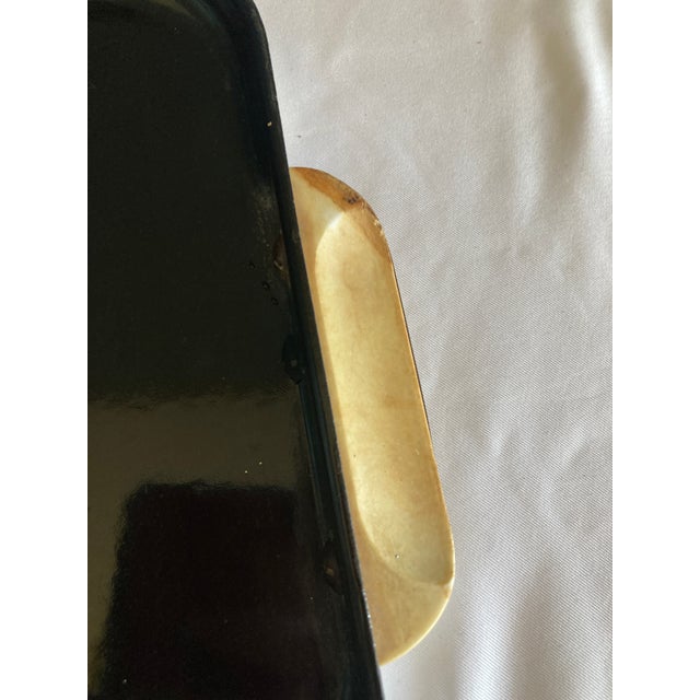 Vintage Black Metal Serving Tray With Bakelite Handles, Laurel Wreath and Star Motif For Sale - Image 10 of 11