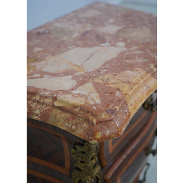 Brown Pair French 3 Drawer Marble Top Commode Nightstands For Sale - Image 8 of 17