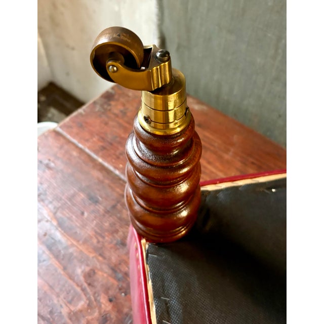 Ruby Red Hickory Chair Co. Leather Ottoman or Stool With Casters For Sale - Image 8 of 9