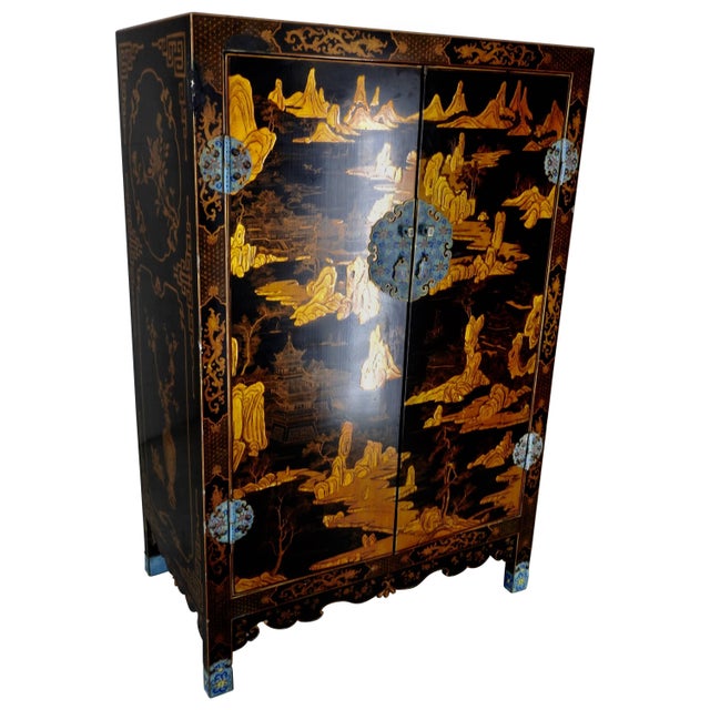 20th Century Black Lacquered Cabinet With Enameled Pulls For Sale - Image 11 of 11