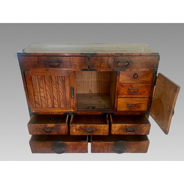 Antique Japanese Tansu Zelkova Wood Storage Cabinet, Iron Hardware, 10 Drawers (Late Meiji Period) For Sale In Tampa - Image 6 of 13