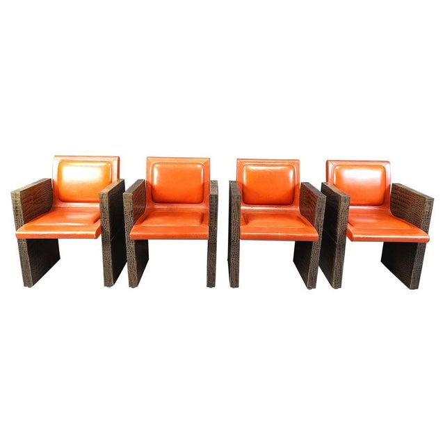 Vintage French Leather Armchairs by Maison Vandamme, 1970s, Set of 4 For Sale - Image 13 of 13
