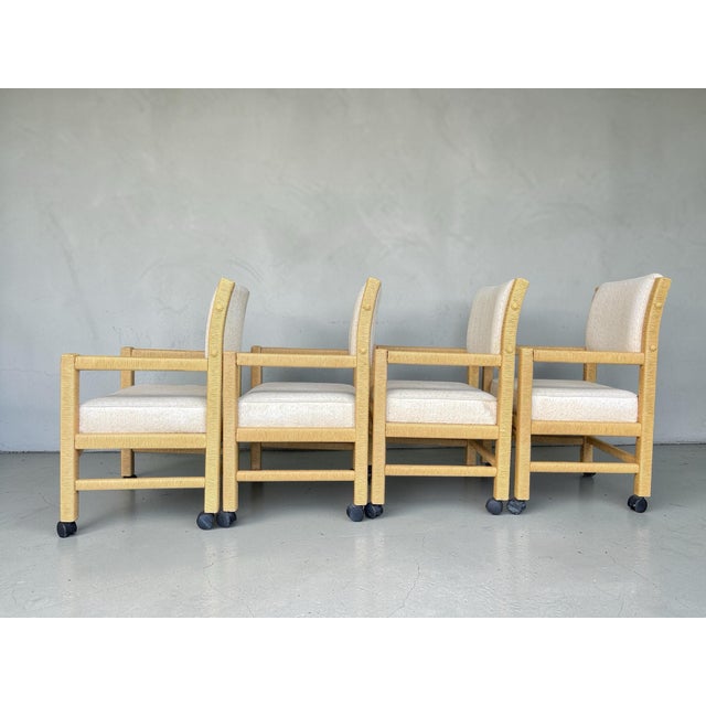 Late 20th Century Vintage Henry Link Wrapped Rattan Dining Armchairs on Casters – Palm Beach Style | Set of 4 For Sale - Image 5 of 12