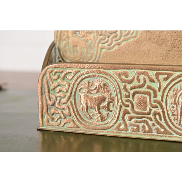 Metal Tiffany Studios New York Zodiac Pattern Bronze Doré Letter Rack For Sale - Image 7 of 14