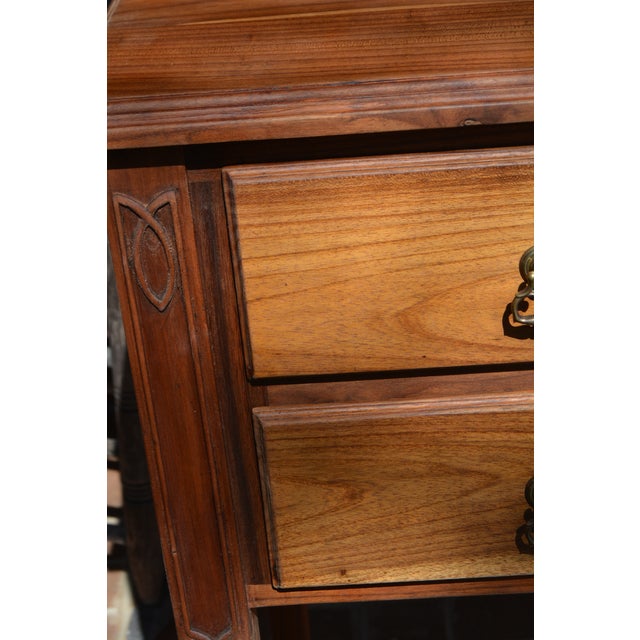 Wood 1980s Vintage Wooden English Tall Legged Cabinet or Desk W/ 3 Drawers & Carving For Sale - Image 7 of 12