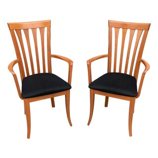 Pair of Scandinavian Modern Accent Arm Chairs W. Tall Elegant Back For Sale