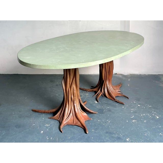 Contemporary Vintage Boho Signed R. Kelly Cast Bronze Faux Bois Dining Table For Sale - Image 3 of 12