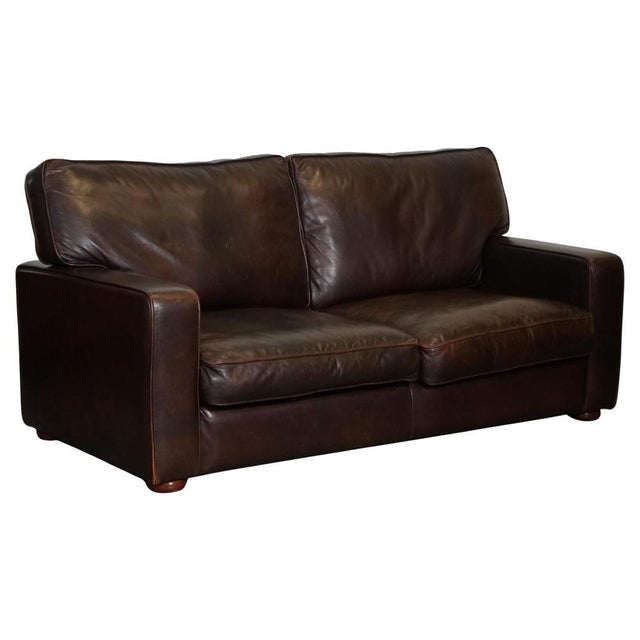 Vintage Brown Leather Two to Three Seater Sofa For Sale - Image 16 of 16