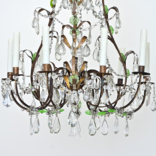Late 19th Century French Brass Chandelier with Clear & Green Crystals For Sale In Baton Rouge - Image 6 of 17