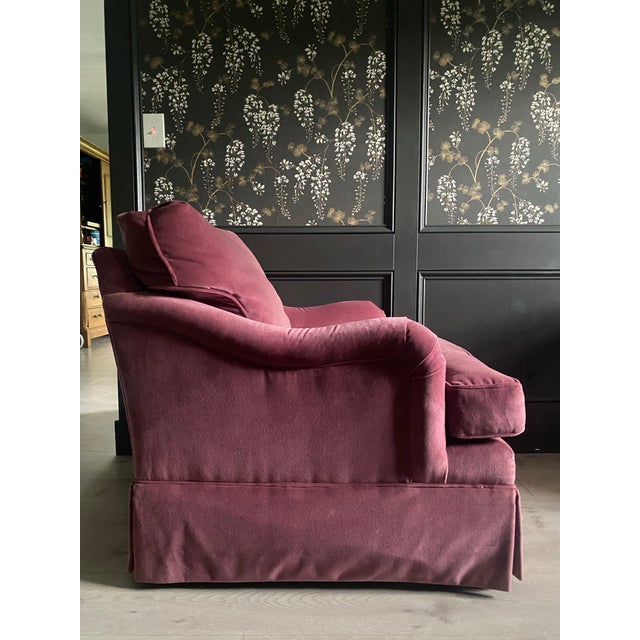 1980s 1980s Vintage Velvet Ethan Allen English Roll Armchair For Sale - Image 5 of 9