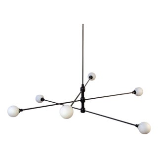 Three Tier Chandelier, Black, 33.5in H, 3 Inch Glass Globes, by Research.Lighting, Modern, Minimal Hanging Light For Sale