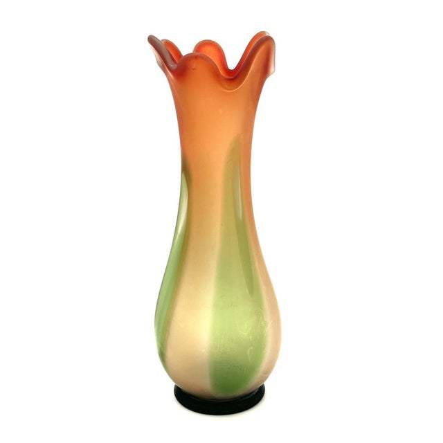 Mid-Century Modern Large Vintage Orange-Green Murano Glass Vase, 1970s For Sale - Image 3 of 13
