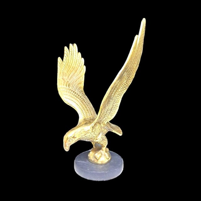 Vintage Brass Eagle on Marble Base 9.5" Patriotic Desk Sculpture Powerful brass eagle sculpture with wings outstretched,...