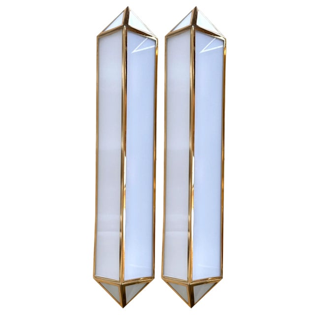 Geneva Opaline Milk Glass and Brass Flush Mounts in the style of Ralph Lauren, 1970s For Sale