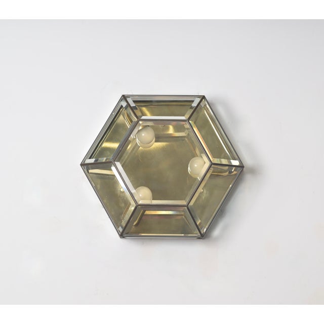 Hexagonal Brass and Beveled Glass Sconce or Ceiling Lamp from Fontana Arte, Italy, 1950s For Sale - Image 3 of 16