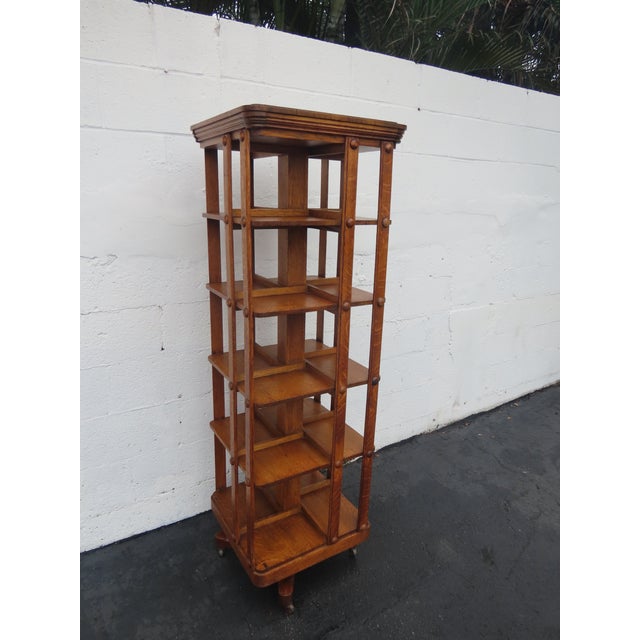 Early 1900s Oak Five Tier Rotating Revolving Bookcase 6894 For Sale - Image 17 of 18